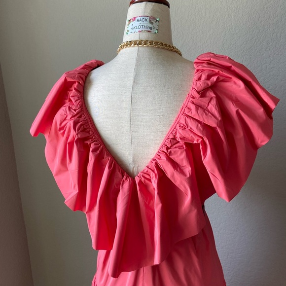 Ruffled Tiered Coral Pink Taffeta H&M DRESS -NWT princess flowy - Picture 10 of 14
